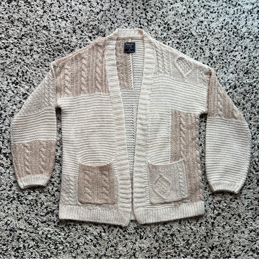 Abercrombie & Fitch Open Front Cardigan Double Pocket Tan Cream Women’s Medium